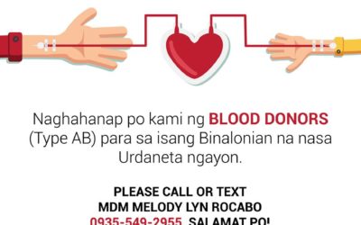 We are in need of a Blood Donor (Type AB)!