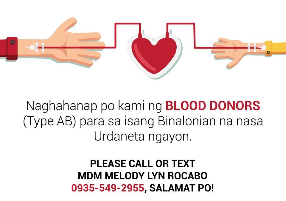 We are in need of a Blood Donor (Type AB)!